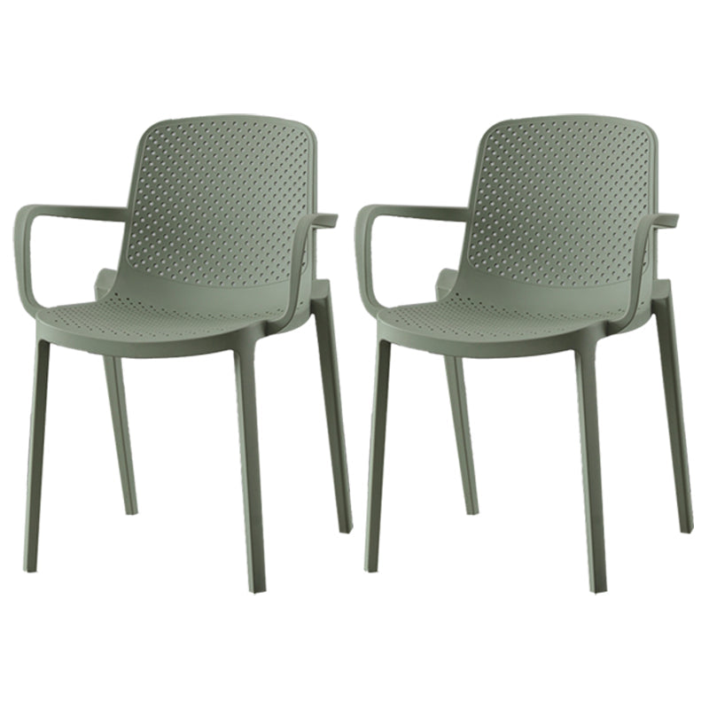 Contemporary Style Plastic Dining Arm Chairs Solid Back Stackable Chairs Green 2 Piece Set Clearhalo ' kitchen&dining_furn' 'Dining Chairs' 'Dining Tables & Seating' 'dining_chair' 'furn' 'furn_dining_chair' 'Furniture' 'furniture_dining_chair' 'Kitchen & Dining Furniture' 'kitchen' 3957720