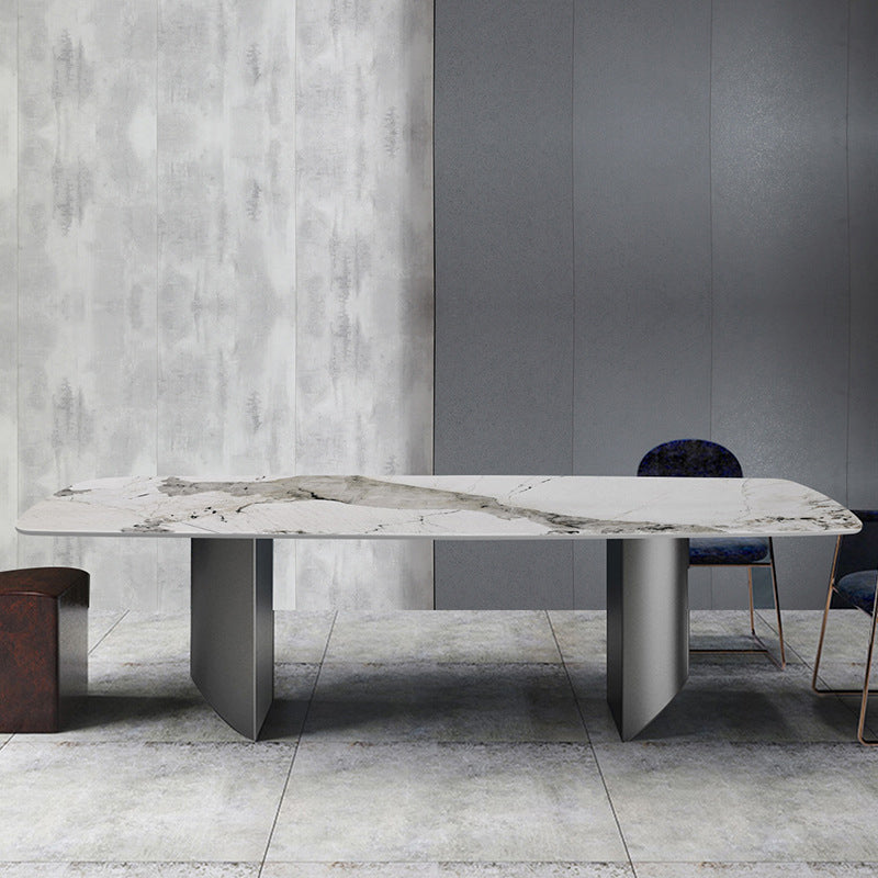 Metal Traditional Luxury Rectangle Table Sintered Stone Dining Table for Dining Room Clearhalo ' dining_table' 'Dining Tables & Seating' 'Dining Tables' 'furn' 'furn_dining_table' 'Furniture' 'furniture_dining_table' 'Kitchen & Dining Furniture' 'kitchen&dining_furn' 'kitchen' 'kitchen_dining_table' 3958831