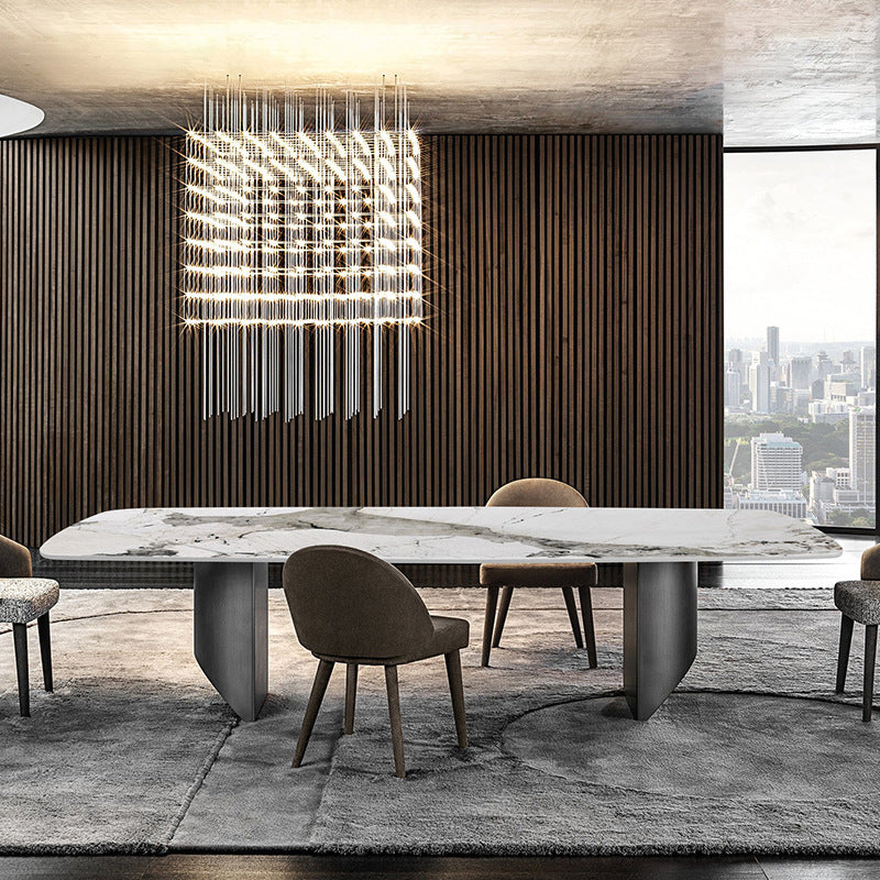 Metal Traditional Luxury Rectangle Table Sintered Stone Dining Table for Dining Room Clearhalo ' dining_table' 'Dining Tables & Seating' 'Dining Tables' 'furn' 'furn_dining_table' 'Furniture' 'furniture_dining_table' 'Kitchen & Dining Furniture' 'kitchen&dining_furn' 'kitchen' 'kitchen_dining_table' 3958832