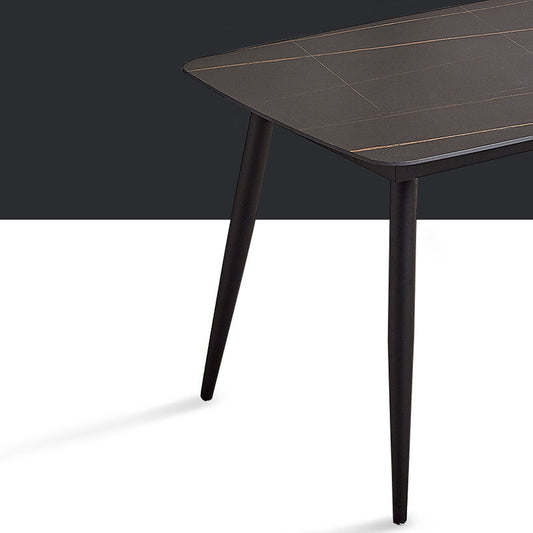 Metal Industrial Rectangle Dining Table Sintered Stone Top Indoor Table for Dining Room