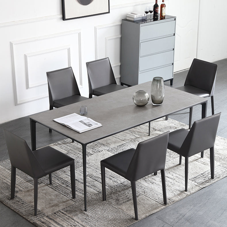 Industrial Style Home Sintered Stone Dining Table Metallic Base Rectangle Table Gray Without Chairs Clearhalo ' dining_table' 'Dining Tables & Seating' 'Dining Tables' 'furn' 'furn_dining_table' 'Furniture' 'furniture_dining_table' 'Kitchen & Dining Furniture' 'kitchen&dining_furn' 'kitchen' 'kitchen_dining_table' 3958861