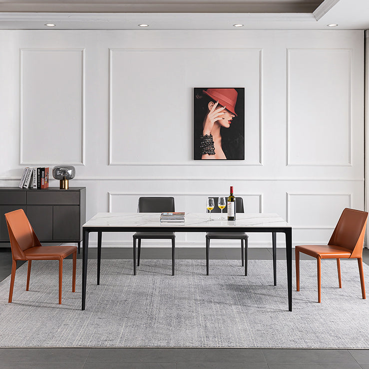 Industrial Style Home Sintered Stone Dining Table Metallic Base Rectangle Table White Without Chairs Clearhalo ' dining_table' 'Dining Tables & Seating' 'Dining Tables' 'furn' 'furn_dining_table' 'Furniture' 'furniture_dining_table' 'Kitchen & Dining Furniture' 'kitchen&dining_furn' 'kitchen' 'kitchen_dining_table' 3958864