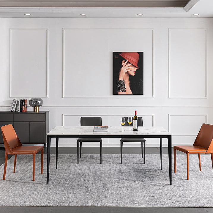 Industrial Style Home Sintered Stone Dining Table Metallic Base Rectangle Table Clearhalo ' dining_table' 'Dining Tables & Seating' 'Dining Tables' 'furn' 'furn_dining_table' 'Furniture' 'furniture_dining_table' 'Kitchen & Dining Furniture' 'kitchen&dining_furn' 'kitchen' 'kitchen_dining_table' 3958872