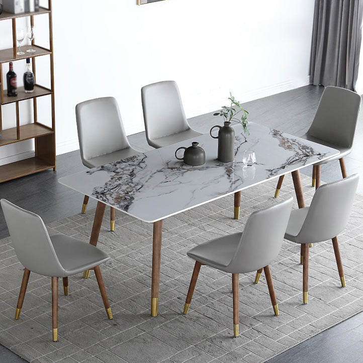 Rectangle Dining Site Table Stone Dining Room Collection with Solid Wood Base White Without Chairs Clearhalo ' dining_table' 'Dining Tables & Seating' 'Dining Tables' 'furn' 'furn_dining_table' 'Furniture' 'furniture_dining_table' 'Kitchen & Dining Furniture' 'kitchen&dining_furn' 'kitchen' 'kitchen_dining_table' 3958931