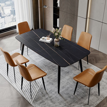 Industrial Home Sintered Stone Scratch Resistant Dining Table 4 Legs Base Rectangle Table Black Without Chairs Clearhalo ' dining_table' 'Dining Tables & Seating' 'Dining Tables' 'furn' 'furn_dining_table' 'Furniture' 'furniture_dining_table' 'Kitchen & Dining Furniture' 'kitchen&dining_furn' 'kitchen' 'kitchen_dining_table' 3958980