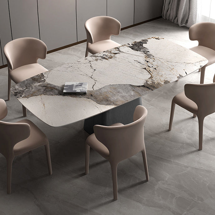Metal Traditional Luxury Rectangle Table Sintered Stone Indoor Table with Pedestal Base Clearhalo ' dining_table' 'Dining Tables & Seating' 'Dining Tables' 'furn' 'furn_dining_table' 'Furniture' 'furniture_dining_table' 'Kitchen & Dining Furniture' 'kitchen&dining_furn' 'kitchen' 'kitchen_dining_table' 3958998
