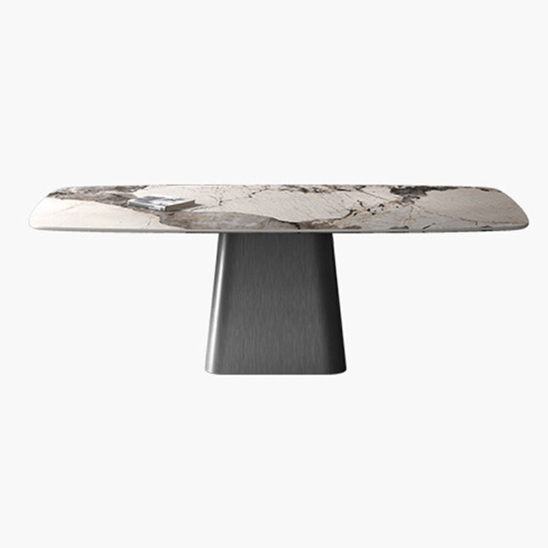 Metal Traditional Luxury Rectangle Table Sintered Stone Indoor Table with Pedestal Base Gray Without Chairs Clearhalo ' dining_table' 'Dining Tables & Seating' 'Dining Tables' 'furn' 'furn_dining_table' 'Furniture' 'furniture_dining_table' 'Kitchen & Dining Furniture' 'kitchen&dining_furn' 'kitchen' 'kitchen_dining_table' 3959000
