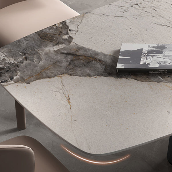 Metal Traditional Luxury Rectangle Table Sintered Stone Indoor Table with Pedestal Base Clearhalo ' dining_table' 'Dining Tables & Seating' 'Dining Tables' 'furn' 'furn_dining_table' 'Furniture' 'furniture_dining_table' 'Kitchen & Dining Furniture' 'kitchen&dining_furn' 'kitchen' 'kitchen_dining_table' 3959003