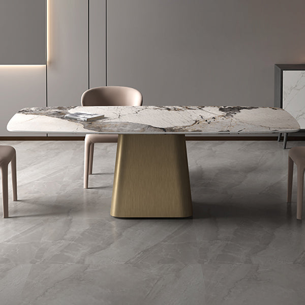 Metal Traditional Luxury Rectangle Table Sintered Stone Indoor Table with Pedestal Base Clearhalo ' dining_table' 'Dining Tables & Seating' 'Dining Tables' 'furn' 'furn_dining_table' 'Furniture' 'furniture_dining_table' 'Kitchen & Dining Furniture' 'kitchen&dining_furn' 'kitchen' 'kitchen_dining_table' 3959007