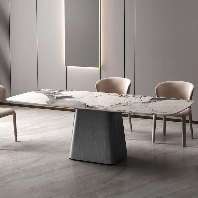 Metal Traditional Luxury Rectangle Table Sintered Stone Indoor Table with Pedestal Base Clearhalo ' dining_table' 'Dining Tables & Seating' 'Dining Tables' 'furn' 'furn_dining_table' 'Furniture' 'furniture_dining_table' 'Kitchen & Dining Furniture' 'kitchen&dining_furn' 'kitchen' 'kitchen_dining_table' 3959008