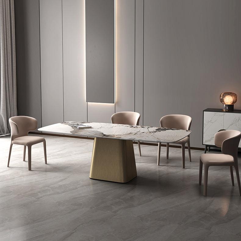 Metal Traditional Luxury Rectangle Table Sintered Stone Indoor Table with Pedestal Base Clearhalo ' dining_table' 'Dining Tables & Seating' 'Dining Tables' 'furn' 'furn_dining_table' 'Furniture' 'furniture_dining_table' 'Kitchen & Dining Furniture' 'kitchen&dining_furn' 'kitchen' 'kitchen_dining_table' 3959009