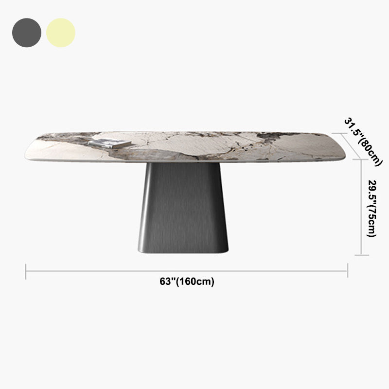Metal Traditional Luxury Rectangle Table Sintered Stone Indoor Table with Pedestal Base Clearhalo ' dining_table' 'Dining Tables & Seating' 'Dining Tables' 'furn' 'furn_dining_table' 'Furniture' 'furniture_dining_table' 'Kitchen & Dining Furniture' 'kitchen&dining_furn' 'kitchen' 'kitchen_dining_table' 3959011