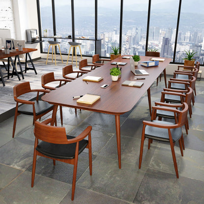 Rectangle 4 Legs Modern Style Dining Table Wood Color Fixed Table with Solid Wood Red Brown Without Chairs Clearhalo ' dining_table' 'Dining Tables & Seating' 'Dining Tables' 'furn' 'furn_dining_table' 'Furniture' 'furniture_dining_table' 'Kitchen & Dining Furniture' 'kitchen&dining_furn' 'kitchen' 'kitchen_dining_table' 3959082