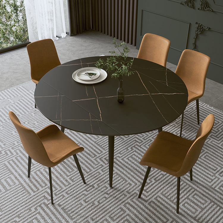 Modern Sintered Stone Dinner Table Round Table with Black Frame for Kitchen Black Without Chairs Clearhalo ' dining_table' 'Dining Tables & Seating' 'Dining Tables' 'furn' 'furn_dining_table' 'Furniture' 'furniture_dining_table' 'Kitchen & Dining Furniture' 'kitchen&dining_furn' 'kitchen' 'kitchen_dining_table' 3959122