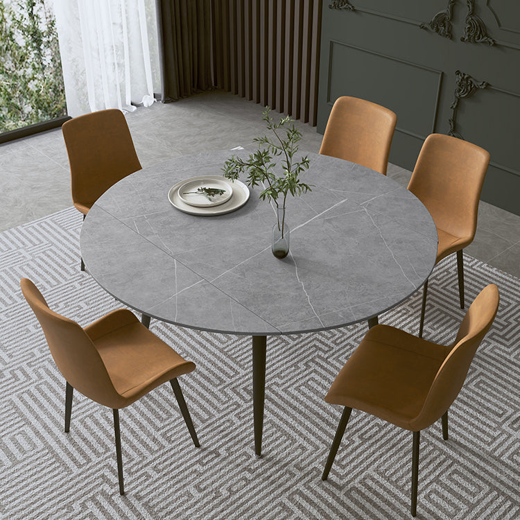 Modern Sintered Stone Dinner Table Round Table with Black Frame for Kitchen Gray Without Chairs Clearhalo ' dining_table' 'Dining Tables & Seating' 'Dining Tables' 'furn' 'furn_dining_table' 'Furniture' 'furniture_dining_table' 'Kitchen & Dining Furniture' 'kitchen&dining_furn' 'kitchen' 'kitchen_dining_table' 3959125