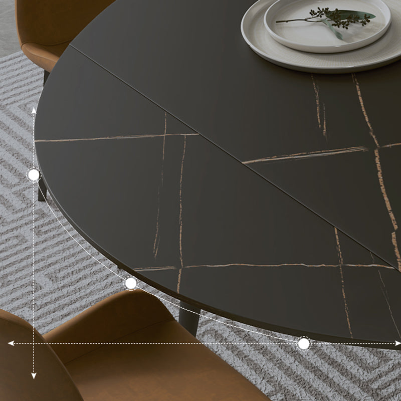 Modern Sintered Stone Dinner Table Round Table with Black Frame for Kitchen Clearhalo ' dining_table' 'Dining Tables & Seating' 'Dining Tables' 'furn' 'furn_dining_table' 'Furniture' 'furniture_dining_table' 'Kitchen & Dining Furniture' 'kitchen&dining_furn' 'kitchen' 'kitchen_dining_table' 3959128