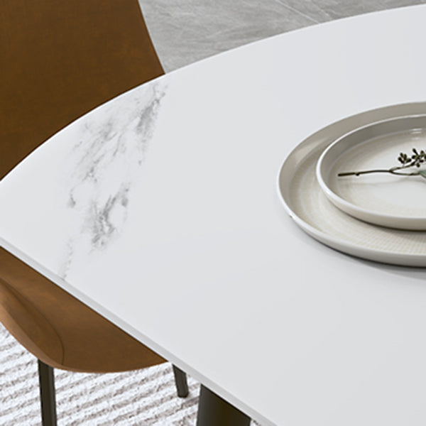 Modern Sintered Stone Dinner Table Round Table with Black Frame for Kitchen Clearhalo ' dining_table' 'Dining Tables & Seating' 'Dining Tables' 'furn' 'furn_dining_table' 'Furniture' 'furniture_dining_table' 'Kitchen & Dining Furniture' 'kitchen&dining_furn' 'kitchen' 'kitchen_dining_table' 3959129