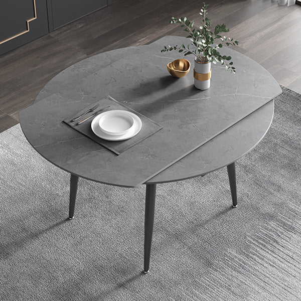 Modern Sintered Stone Dinner Table 51.18" Round Drop-Leaf Table with Black Frame Gray Without Chairs Clearhalo ' dining_table' 'Dining Tables & Seating' 'Dining Tables' 'furn' 'furn_dining_table' 'Furniture' 'furniture_dining_table' 'Kitchen & Dining Furniture' 'kitchen&dining_furn' 'kitchen' 'kitchen_dining_table' 3959135