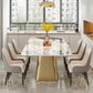 Traditional Luxury Style Sintered Stone Dining Table Rectangle Table with Pedestal Base Clearhalo ' dining_table' 'Dining Tables & Seating' 'Dining Tables' 'furn' 'furn_dining_table' 'Furniture' 'furniture_dining_table' 'Kitchen & Dining Furniture' 'kitchen&dining_furn' 'kitchen' 'kitchen_dining_table' 3959149