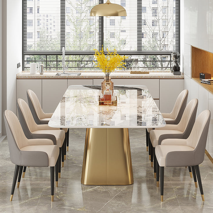 Traditional Luxury Style Sintered Stone Dining Table Rectangle Table with Pedestal Base Clearhalo ' dining_table' 'Dining Tables & Seating' 'Dining Tables' 'furn' 'furn_dining_table' 'Furniture' 'furniture_dining_table' 'Kitchen & Dining Furniture' 'kitchen&dining_furn' 'kitchen' 'kitchen_dining_table' 3959149