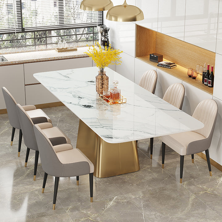 Traditional Luxury Style Sintered Stone Dining Table Rectangle Table with Pedestal Base Beige Without Chairs Clearhalo ' dining_table' 'Dining Tables & Seating' 'Dining Tables' 'furn' 'furn_dining_table' 'Furniture' 'furniture_dining_table' 'Kitchen & Dining Furniture' 'kitchen&dining_furn' 'kitchen' 'kitchen_dining_table' 3959151