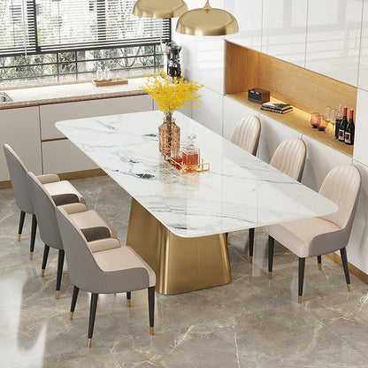 Traditional Luxury Style Sintered Stone Dining Table Rectangle Table with Pedestal Base Beige Without Chairs Clearhalo ' dining_table' 'Dining Tables & Seating' 'Dining Tables' 'furn' 'furn_dining_table' 'Furniture' 'furniture_dining_table' 'Kitchen & Dining Furniture' 'kitchen&dining_furn' 'kitchen' 'kitchen_dining_table' 3959151