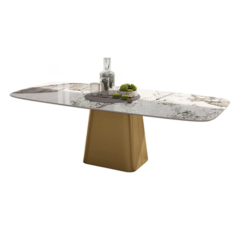 Traditional Luxury Style Sintered Stone Dining Table Rectangle Table with Pedestal Base Clearhalo ' dining_table' 'Dining Tables & Seating' 'Dining Tables' 'furn' 'furn_dining_table' 'Furniture' 'furniture_dining_table' 'Kitchen & Dining Furniture' 'kitchen&dining_furn' 'kitchen' 'kitchen_dining_table' 3959152