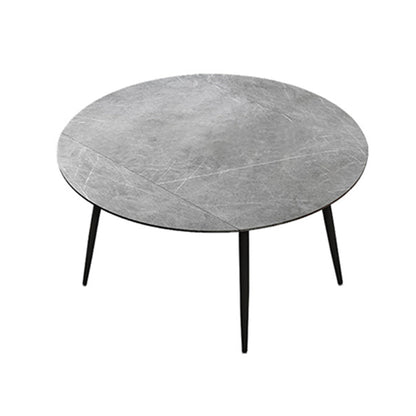 Extendable Round Dining Table Modern Sintered Stone Top Table with Metal 4 Legs Gray Without Chairs Clearhalo ' dining_table' 'Dining Tables & Seating' 'Dining Tables' 'furn' 'furn_dining_table' 'Furniture' 'furniture_dining_table' 'Kitchen & Dining Furniture' 'kitchen&dining_furn' 'kitchen' 'kitchen_dining_table' 3959234