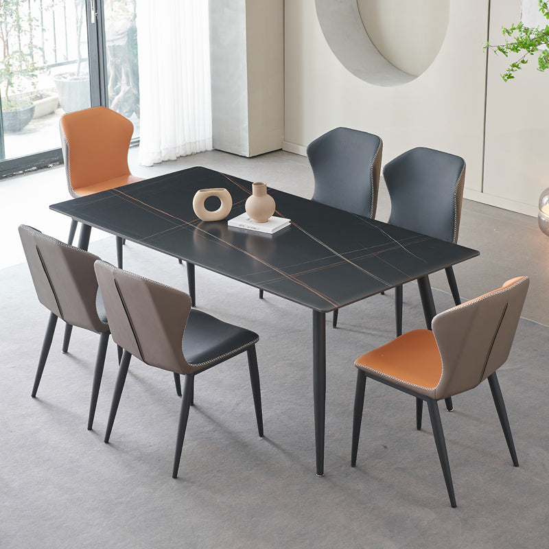 Metal Industrial Rectangle Dining Table Sintered Stone Table with Black Legs Clearhalo ' dining_table' 'Dining Tables & Seating' 'Dining Tables' 'furn' 'furn_dining_table' 'Furniture' 'furniture_dining_table' 'Kitchen & Dining Furniture' 'kitchen&dining_furn' 'kitchen' 'kitchen_dining_table' 3959249
