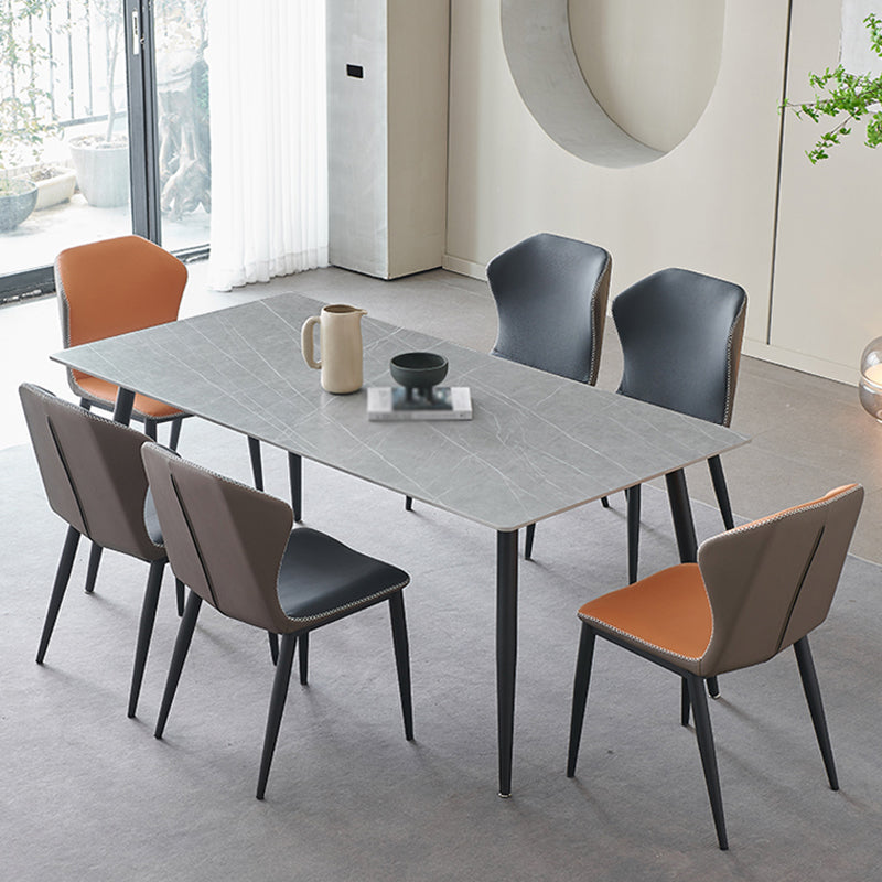 Metal Industrial Rectangle Dining Table Sintered Stone Table with Black Legs Gray Without Chairs Clearhalo ' dining_table' 'Dining Tables & Seating' 'Dining Tables' 'furn' 'furn_dining_table' 'Furniture' 'furniture_dining_table' 'Kitchen & Dining Furniture' 'kitchen&dining_furn' 'kitchen' 'kitchen_dining_table' 3959250