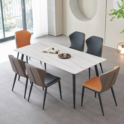 Metal Industrial Rectangle Dining Table Sintered Stone Table with Black Legs White Gold Without Chairs Clearhalo ' dining_table' 'Dining Tables & Seating' 'Dining Tables' 'furn' 'furn_dining_table' 'Furniture' 'furniture_dining_table' 'Kitchen & Dining Furniture' 'kitchen&dining_furn' 'kitchen' 'kitchen_dining_table' 3959251