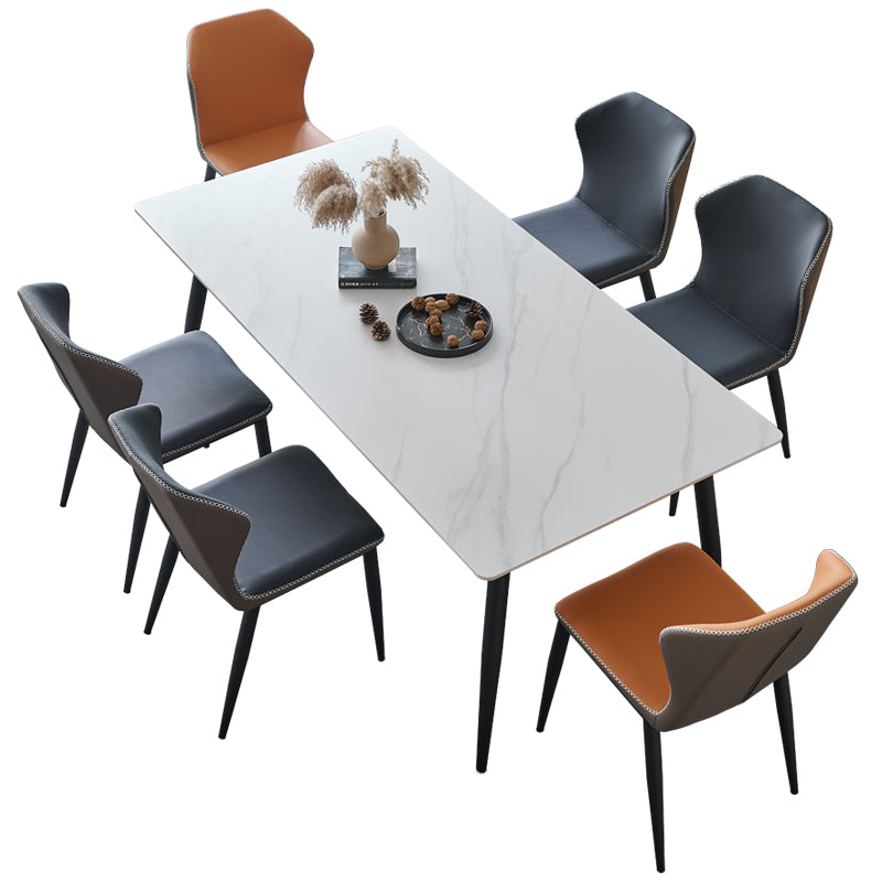 Metal Industrial Rectangle Dining Table Sintered Stone Table with Black Legs Clearhalo ' dining_table' 'Dining Tables & Seating' 'Dining Tables' 'furn' 'furn_dining_table' 'Furniture' 'furniture_dining_table' 'Kitchen & Dining Furniture' 'kitchen&dining_furn' 'kitchen' 'kitchen_dining_table' 3959257