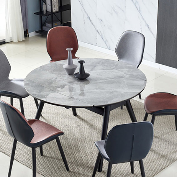 Modern Sintered Stone Dining Table 51.18" Round Drop-Leaf Table with Black Frame Gray Without Chairs Clearhalo ' dining_table' 'Dining Tables & Seating' 'Dining Tables' 'furn' 'furn_dining_table' 'Furniture' 'furniture_dining_table' 'Kitchen & Dining Furniture' 'kitchen&dining_furn' 'kitchen' 'kitchen_dining_table' 3959266