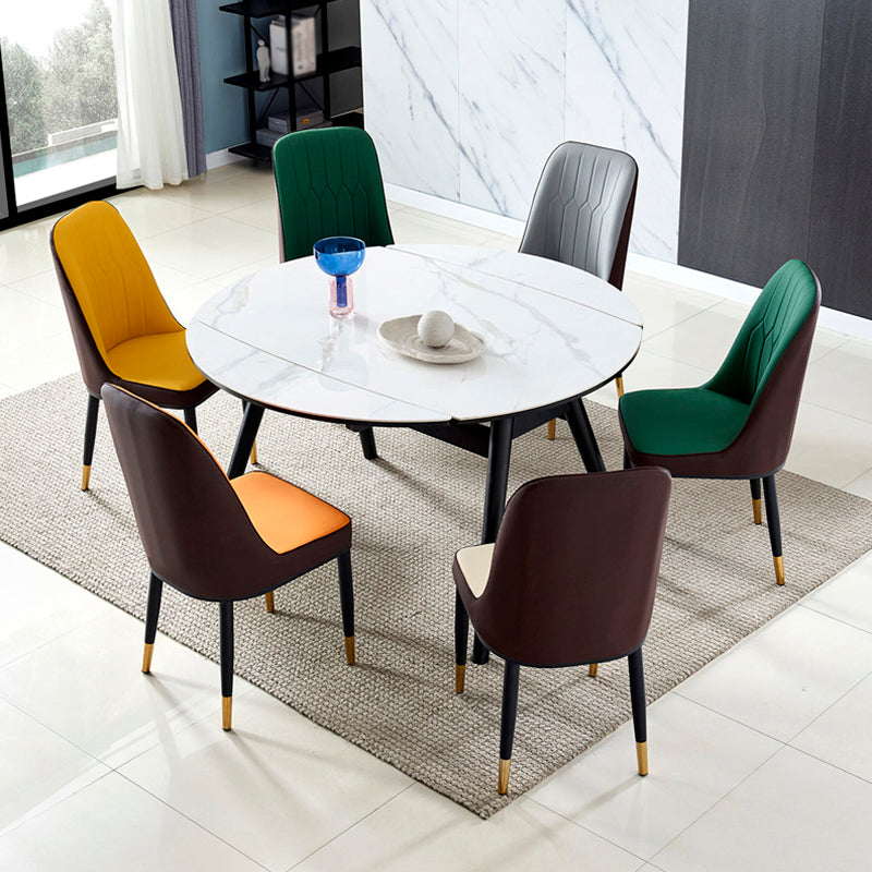 Modern Sintered Stone Dining Table 51.18" Round Drop-Leaf Table with Black Frame Clearhalo ' dining_table' 'Dining Tables & Seating' 'Dining Tables' 'furn' 'furn_dining_table' 'Furniture' 'furniture_dining_table' 'Kitchen & Dining Furniture' 'kitchen&dining_furn' 'kitchen' 'kitchen_dining_table' 3959268