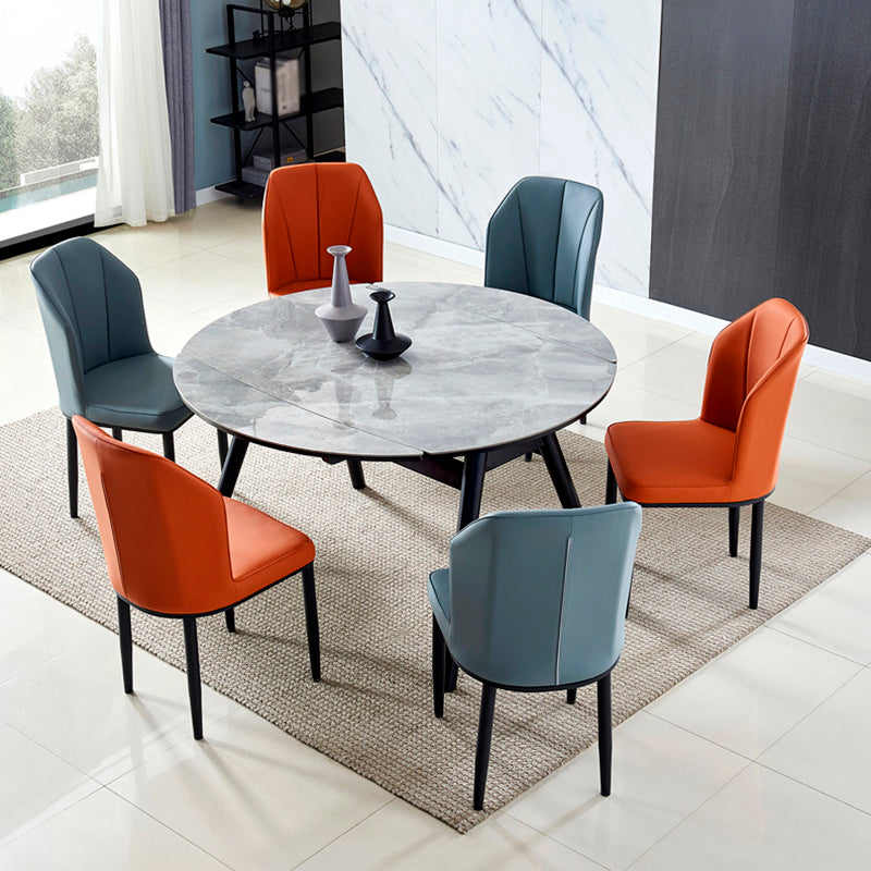Modern Sintered Stone Dining Table 51.18" Round Drop-Leaf Table with Black Frame Clearhalo ' dining_table' 'Dining Tables & Seating' 'Dining Tables' 'furn' 'furn_dining_table' 'Furniture' 'furniture_dining_table' 'Kitchen & Dining Furniture' 'kitchen&dining_furn' 'kitchen' 'kitchen_dining_table' 3959269