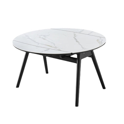 Modern Sintered Stone Dining Table 51.18" Round Drop-Leaf Table with Black Frame White Without Chairs Clearhalo ' dining_table' 'Dining Tables & Seating' 'Dining Tables' 'furn' 'furn_dining_table' 'Furniture' 'furniture_dining_table' 'Kitchen & Dining Furniture' 'kitchen&dining_furn' 'kitchen' 'kitchen_dining_table' 3959270