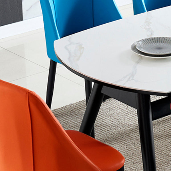 Modern Sintered Stone Dining Table 51.18" Round Drop-Leaf Table with Black Frame Clearhalo ' dining_table' 'Dining Tables & Seating' 'Dining Tables' 'furn' 'furn_dining_table' 'Furniture' 'furniture_dining_table' 'Kitchen & Dining Furniture' 'kitchen&dining_furn' 'kitchen' 'kitchen_dining_table' 3959271
