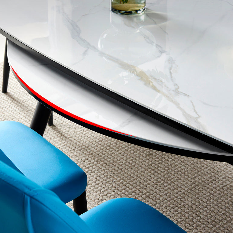 Modern Sintered Stone Dining Table 51.18" Round Drop-Leaf Table with Black Frame Clearhalo ' dining_table' 'Dining Tables & Seating' 'Dining Tables' 'furn' 'furn_dining_table' 'Furniture' 'furniture_dining_table' 'Kitchen & Dining Furniture' 'kitchen&dining_furn' 'kitchen' 'kitchen_dining_table' 3959272