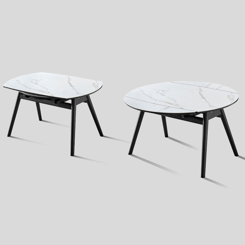 Modern Sintered Stone Dining Table 51.18" Round Drop-Leaf Table with Black Frame Clearhalo ' dining_table' 'Dining Tables & Seating' 'Dining Tables' 'furn' 'furn_dining_table' 'Furniture' 'furniture_dining_table' 'Kitchen & Dining Furniture' 'kitchen&dining_furn' 'kitchen' 'kitchen_dining_table' 3959273