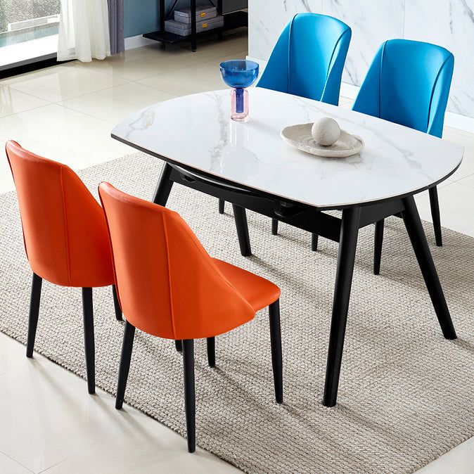 Modern Sintered Stone Dining Table 51.18" Round Drop-Leaf Table with Black Frame Clearhalo ' dining_table' 'Dining Tables & Seating' 'Dining Tables' 'furn' 'furn_dining_table' 'Furniture' 'furniture_dining_table' 'Kitchen & Dining Furniture' 'kitchen&dining_furn' 'kitchen' 'kitchen_dining_table' 3959275