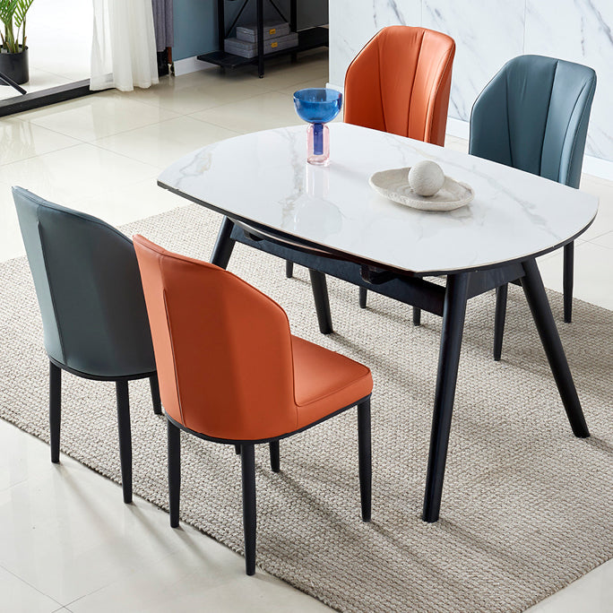 Modern Sintered Stone Dining Table 51.18" Round Drop-Leaf Table with Black Frame Clearhalo ' dining_table' 'Dining Tables & Seating' 'Dining Tables' 'furn' 'furn_dining_table' 'Furniture' 'furniture_dining_table' 'Kitchen & Dining Furniture' 'kitchen&dining_furn' 'kitchen' 'kitchen_dining_table' 3959276