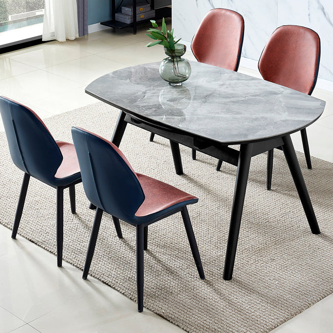 Modern Sintered Stone Dining Table 51.18" Round Drop-Leaf Table with Black Frame Clearhalo ' dining_table' 'Dining Tables & Seating' 'Dining Tables' 'furn' 'furn_dining_table' 'Furniture' 'furniture_dining_table' 'Kitchen & Dining Furniture' 'kitchen&dining_furn' 'kitchen' 'kitchen_dining_table' 3959277