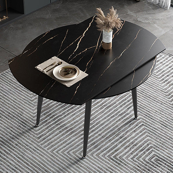 Modern Style Sintered Stone Dining Table 51.18'' Round Drop-Leaf Table with 4 Legs Black Without Chairs Clearhalo ' dining_table' 'Dining Tables & Seating' 'Dining Tables' 'furn' 'furn_dining_table' 'Furniture' 'furniture_dining_table' 'Kitchen & Dining Furniture' 'kitchen&dining_furn' 'kitchen' 'kitchen_dining_table' 3959281