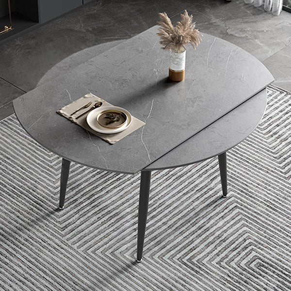 Modern Style Sintered Stone Dining Table 51.18'' Round Drop-Leaf Table with 4 Legs Gray Without Chairs Clearhalo ' dining_table' 'Dining Tables & Seating' 'Dining Tables' 'furn' 'furn_dining_table' 'Furniture' 'furniture_dining_table' 'Kitchen & Dining Furniture' 'kitchen&dining_furn' 'kitchen' 'kitchen_dining_table' 3959282