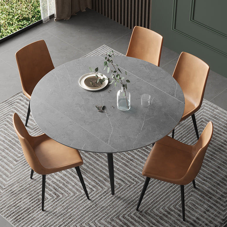 Modern Style Sintered Stone Dining Table 51.18'' Round Drop-Leaf Table with 4 Legs Clearhalo ' dining_table' 'Dining Tables & Seating' 'Dining Tables' 'furn' 'furn_dining_table' 'Furniture' 'furniture_dining_table' 'Kitchen & Dining Furniture' 'kitchen&dining_furn' 'kitchen' 'kitchen_dining_table' 3959283