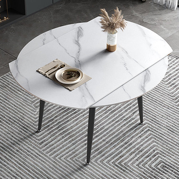 Modern Style Sintered Stone Dining Table 51.18'' Round Drop-Leaf Table with 4 Legs White Without Chairs Clearhalo ' dining_table' 'Dining Tables & Seating' 'Dining Tables' 'furn' 'furn_dining_table' 'Furniture' 'furniture_dining_table' 'Kitchen & Dining Furniture' 'kitchen&dining_furn' 'kitchen' 'kitchen_dining_table' 3959284