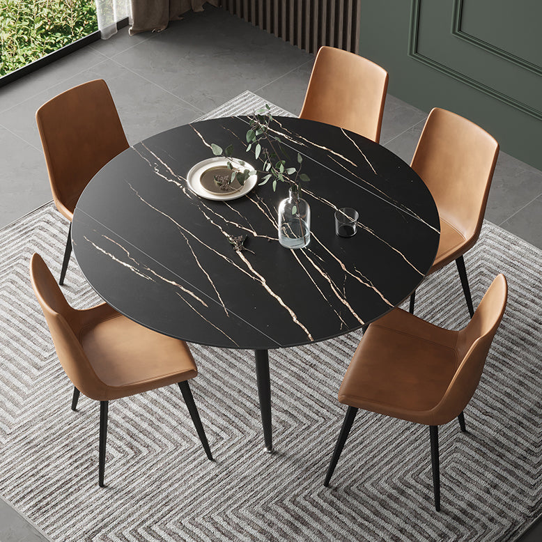 Modern Style Sintered Stone Dining Table 51.18'' Round Drop-Leaf Table with 4 Legs Clearhalo ' dining_table' 'Dining Tables & Seating' 'Dining Tables' 'furn' 'furn_dining_table' 'Furniture' 'furniture_dining_table' 'Kitchen & Dining Furniture' 'kitchen&dining_furn' 'kitchen' 'kitchen_dining_table' 3959285