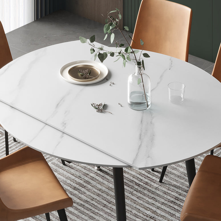 Modern Style Sintered Stone Dining Table 51.18'' Round Drop-Leaf Table with 4 Legs Clearhalo ' dining_table' 'Dining Tables & Seating' 'Dining Tables' 'furn' 'furn_dining_table' 'Furniture' 'furniture_dining_table' 'Kitchen & Dining Furniture' 'kitchen&dining_furn' 'kitchen' 'kitchen_dining_table' 3959286
