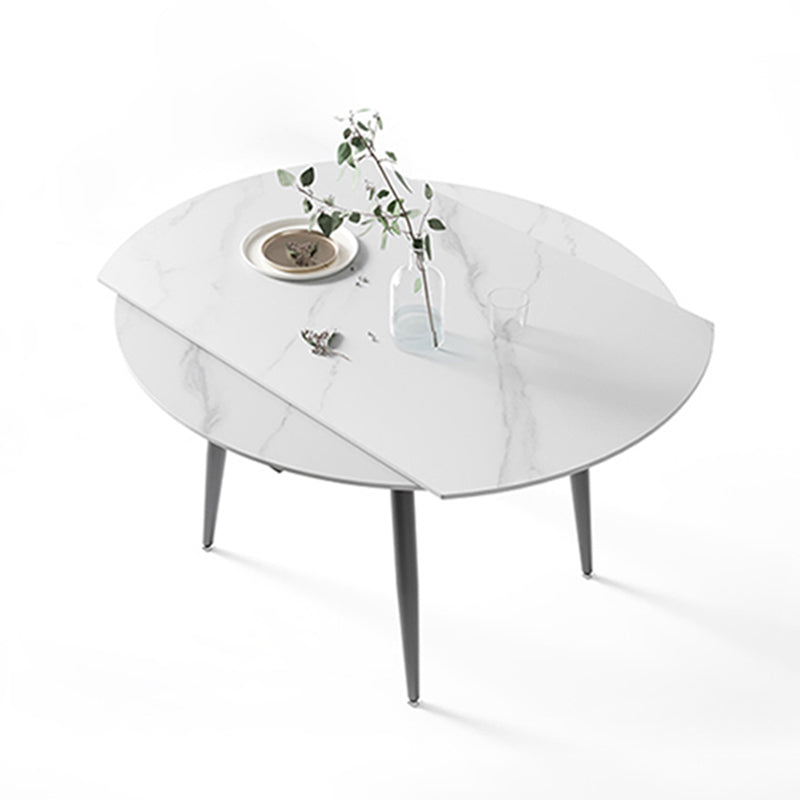 Modern Style Sintered Stone Dining Table 51.18'' Round Drop-Leaf Table with 4 Legs Clearhalo ' dining_table' 'Dining Tables & Seating' 'Dining Tables' 'furn' 'furn_dining_table' 'Furniture' 'furniture_dining_table' 'Kitchen & Dining Furniture' 'kitchen&dining_furn' 'kitchen' 'kitchen_dining_table' 3959287