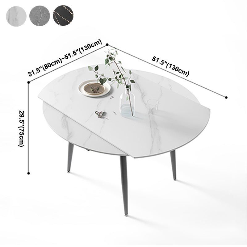 Modern Style Sintered Stone Dining Table 51.18'' Round Drop-Leaf Table with 4 Legs Clearhalo ' dining_table' 'Dining Tables & Seating' 'Dining Tables' 'furn' 'furn_dining_table' 'Furniture' 'furniture_dining_table' 'Kitchen & Dining Furniture' 'kitchen&dining_furn' 'kitchen' 'kitchen_dining_table' 3959295